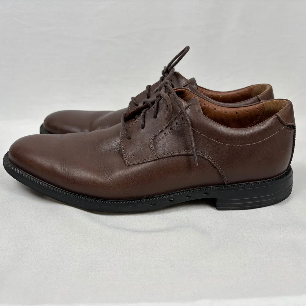 Clarks Un.Bizley View Unstructured Oxford 10.5 Brown Leather Lace Up Dress Shoes